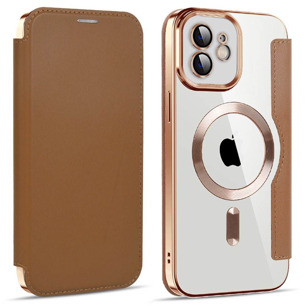 Phone Cover for iPhone 12 6.1 inch Compatible with MagSafe RFID Blocking Card Slots Full Protection PU Leather TPU Electroplating Clear Back Flip Case with Lens Film Phone Cover for iPhone 12 6.1 inch Compatible with MagSafe RFID Blocking Card Slots Full Protection PU Leather TPU Electroplating Clear Back Flip Case with Lens Film
